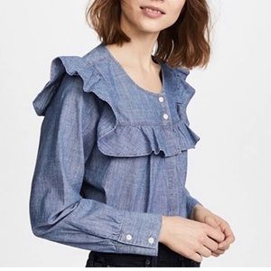 Madewell Chambray Ruffle Yoke Top